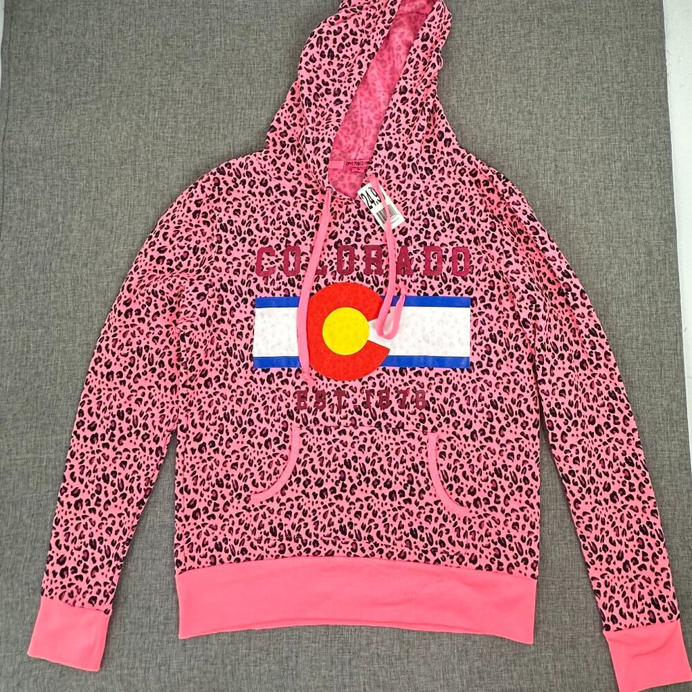NEW! Love Peace Hope By Zenana Colorado Hooded Sweater‎ Leopard Pink Medium